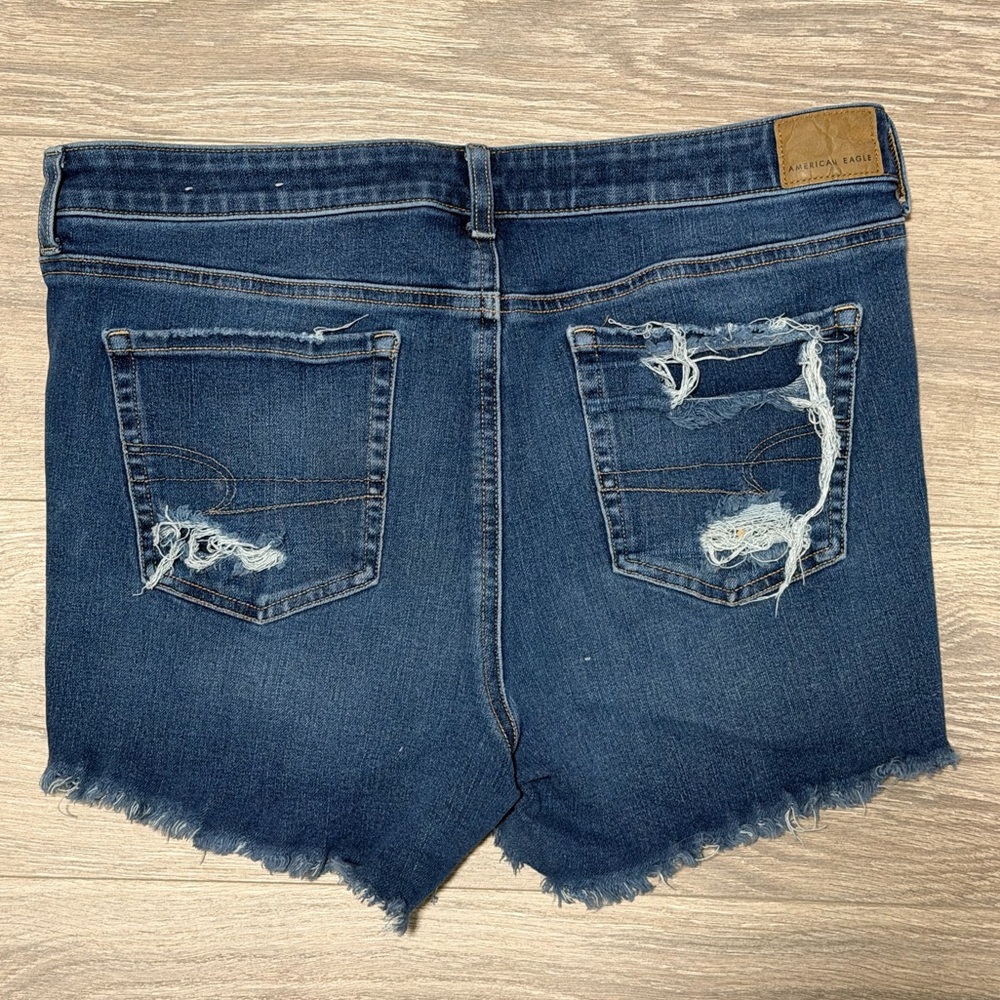 American Eagle Outfitters Dark Blue Ripped Jean Shorts - Picture 6 of 6